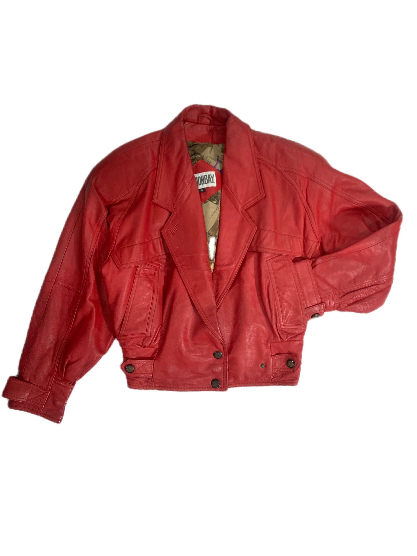 90's Red Leather Cropped Jacket